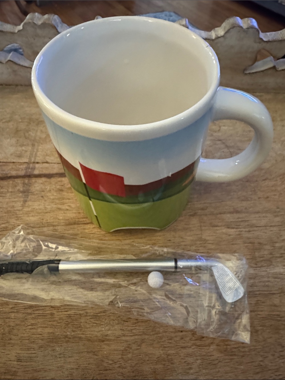 Kikkerland Ceramic Golf-Themed Mug in White, Blue, Green & Red